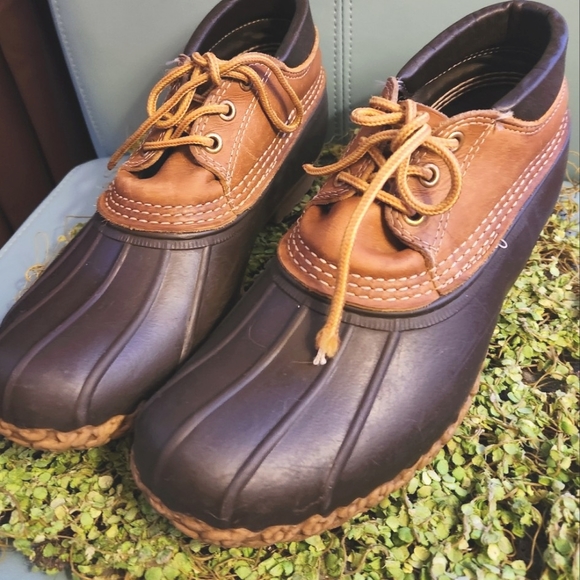 HIP L.L. BEAN Hunting Boots Maine Lace Dark Brown Tan Leather Duck Shoes 10W 9M - Picture 3 of 12